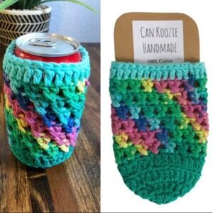 Hand Crafted  Crochet Cozy  Cozy Cup 12oz Can Rainbow Surprise Boho